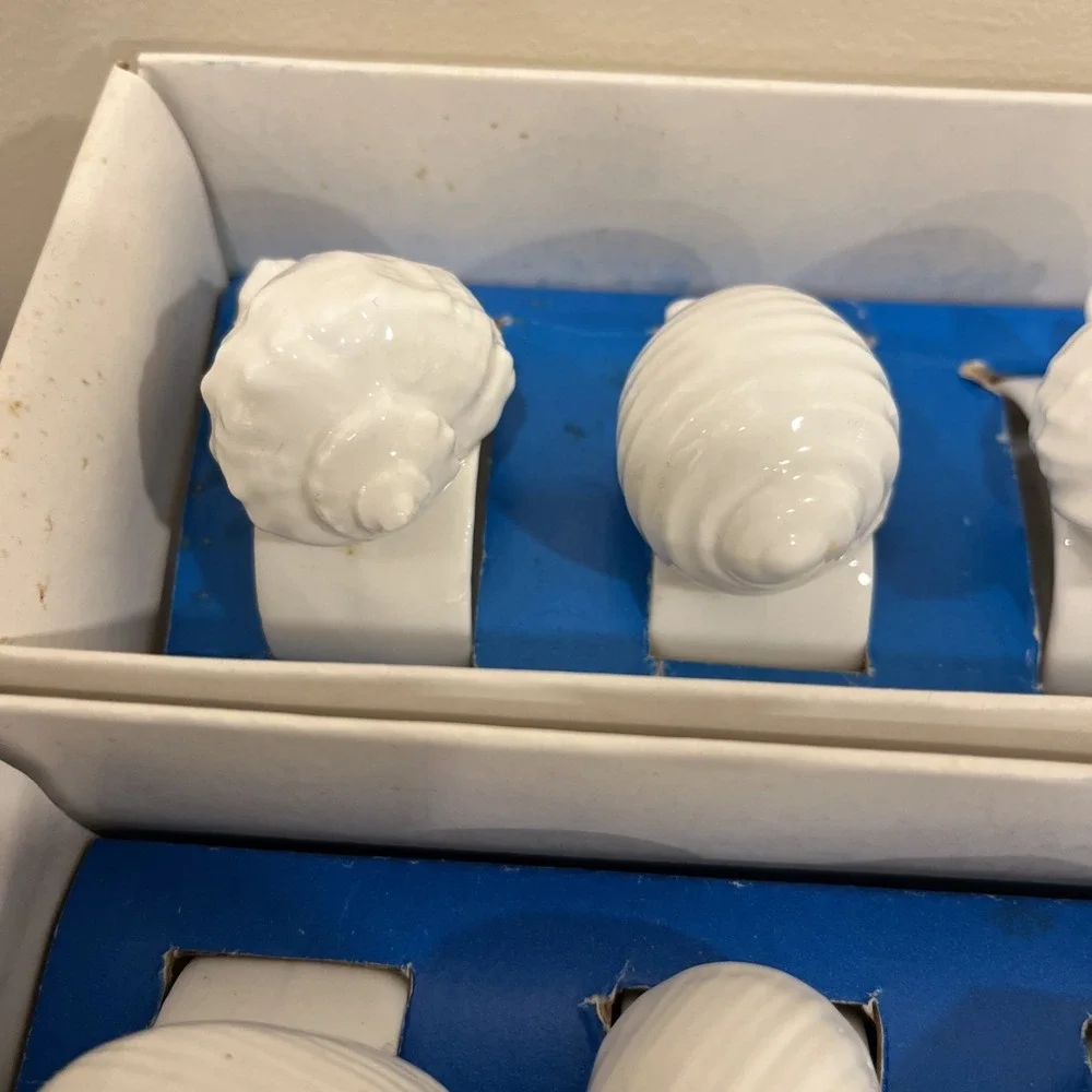 Knobler White Sea Shell Napkin Rings Genuine Bone China Set Of 12In Original Box